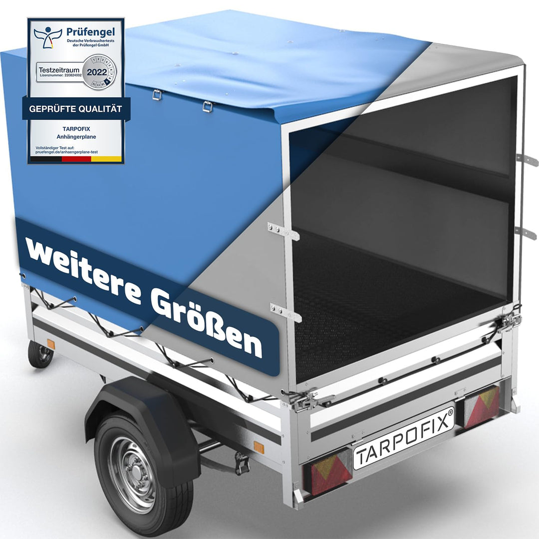 Tarpofix® Anhänger Hochplane 208x114x90 cm inkl: Planenseil - ECHTES PVC PLANENMATERIAL - Randverstä