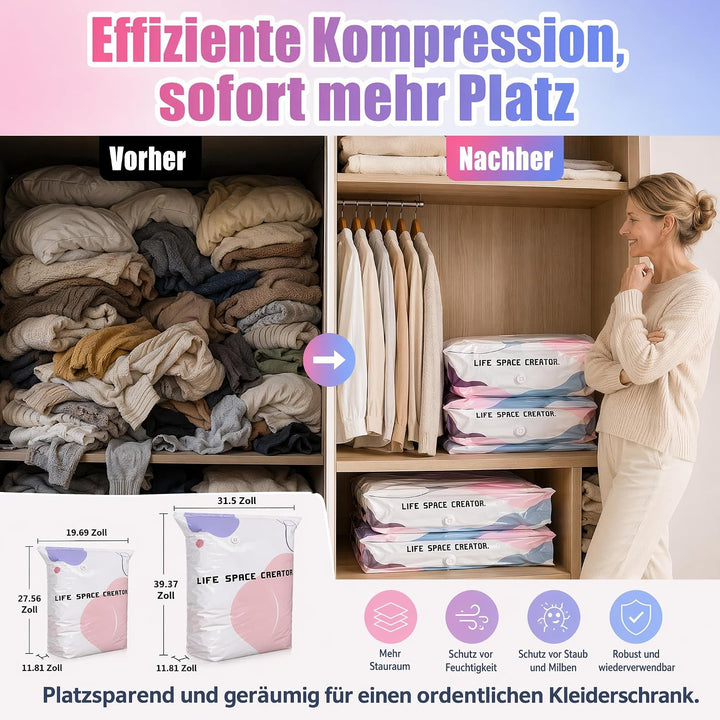 4 Stück Vakuumbeutel Ohne Pumpe, No‑Pump Vacuum Large Storage Bags