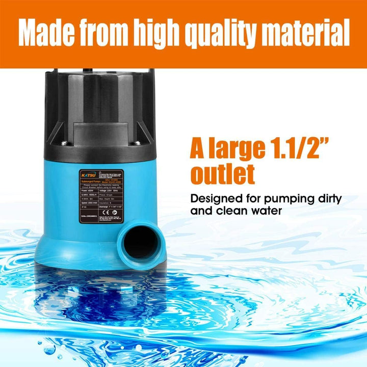 KATSU 400W Tragbare Tauchpumpe für sauberes und schmutziges Wasser für Gartenteich, Pools und Gräben