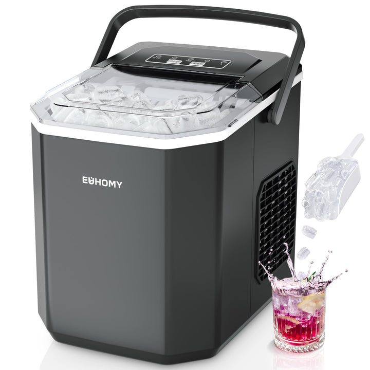 EUHOMY Eiswürfelmaschine, 9 Würfel in 6 Min, Bullet-Eismaschine, 2 Würfelgrössen, Edelstahl-Eismasch