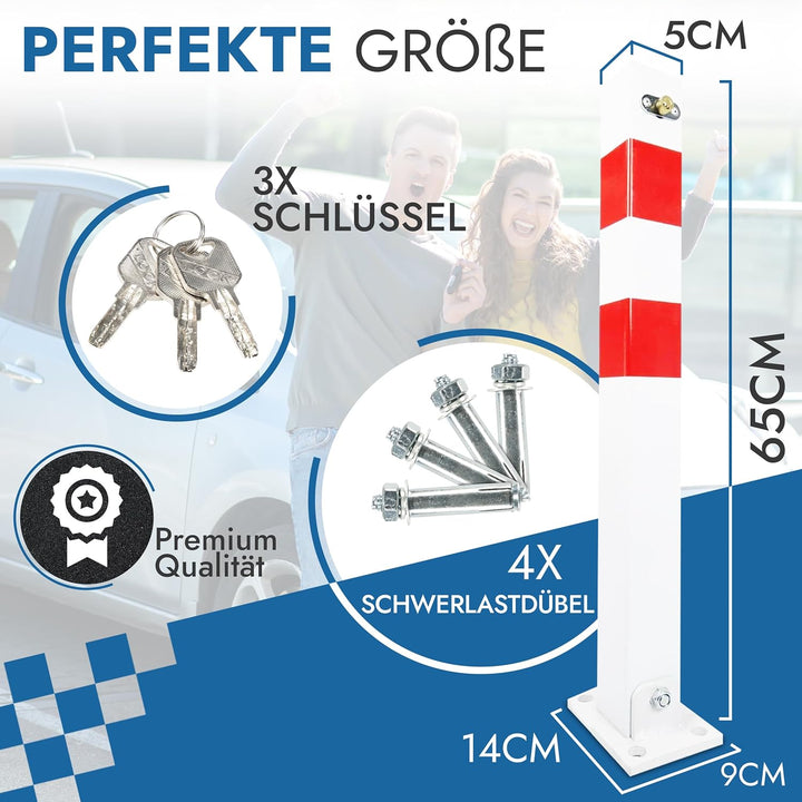 Parkpfosten Absperrpfosten klappbar 65cm Hoch Parkplatzsperre je Poller 3 Schlüssel 4 Schwerlastdübe