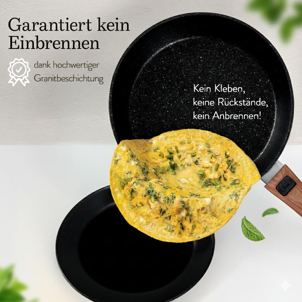 Topfset & Pfannenset Induktion [Antihaft Granit-Beschichtung] - Kochset mit abnehmbaren Griffen [Pla