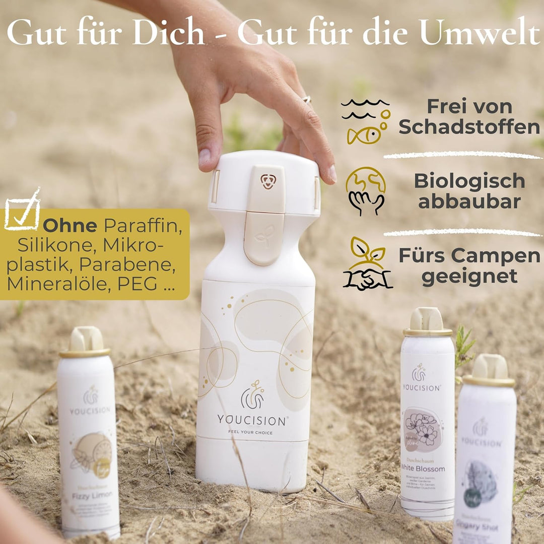 3-in-1 Duschschaum Spender – individuell mischbar & nachfüllbar – vegan, hautfreundlich & nachhaltig