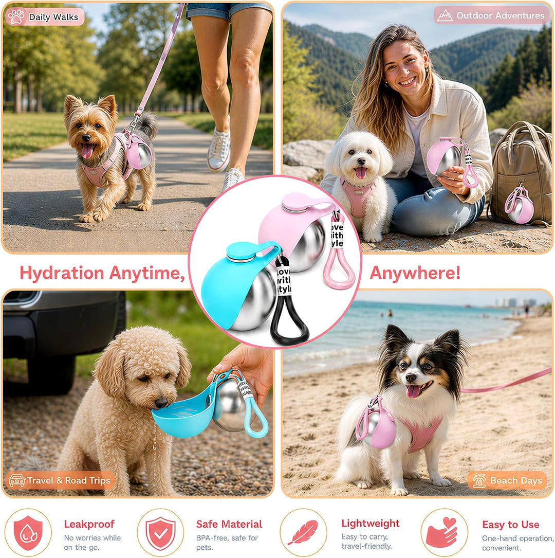 Trinkflasche Hunde für Unterwegs, 2 Stück Hundetrinkflasche für Unterwegs, 285ml Edelstahl Auslaufsi