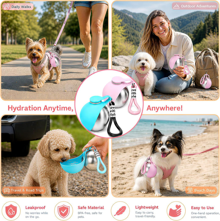 Trinkflasche Hunde für Unterwegs, 2 Stück Hundetrinkflasche für Unterwegs, 285ml Edelstahl Auslaufsi