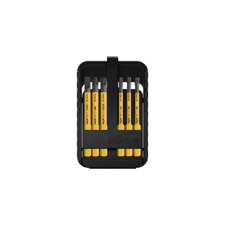 Wiha Bit Set Power slimBit electric 7 teilig I Bit Box mit Gürtelclip I Schlitz, Kreuzschlitz , Torx