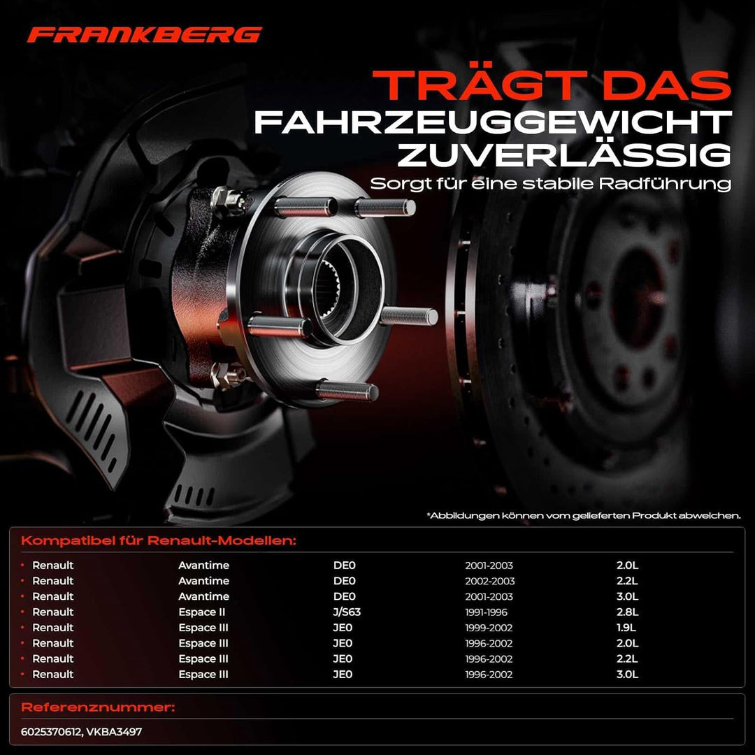 Frankberg 1x Radnabe Radlagersatz Hinterachse Links oder Rechts Kompatibel mit Avantime DE0 MPV 2.0L