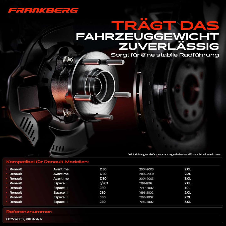 Frankberg 1x Radnabe Radlagersatz Hinterachse Links oder Rechts Kompatibel mit Avantime DE0 MPV 2.0L
