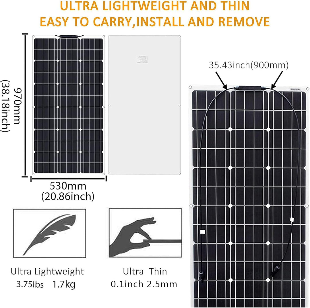 500W 12V Flexibles Solarmodul（5 X 100W）Monokristallin Solarpanel Ladegerät Outdoor mit Ladekabel für