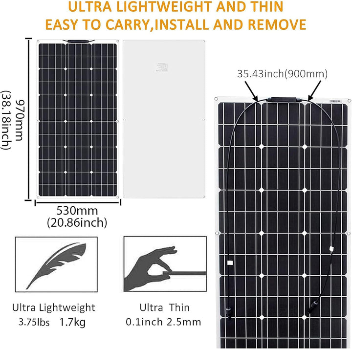 500W 12V Flexibles Solarmodul（5 X 100W）Monokristallin Solarpanel Ladegerät Outdoor mit Ladekabel für