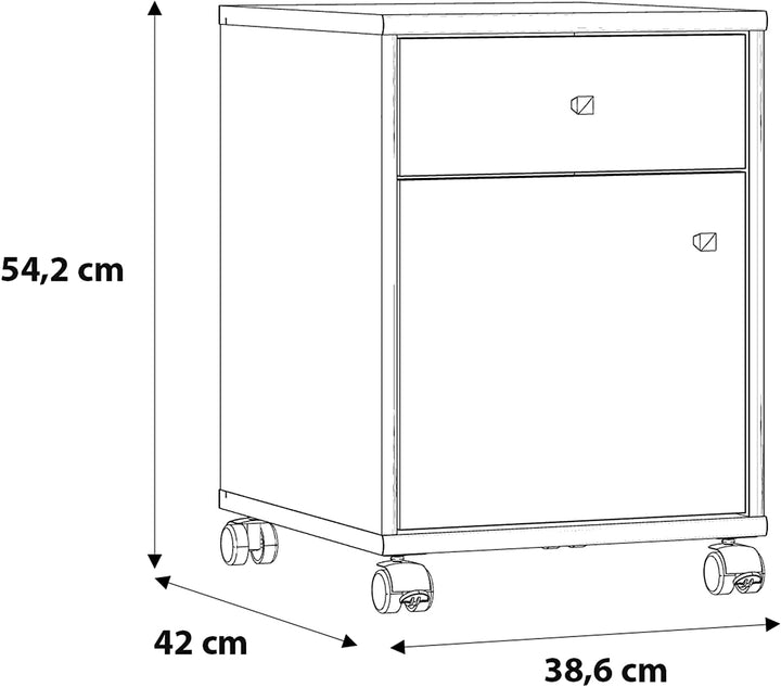 Forte Tempra 2 Rollcontainer mit 1 Tür und 1 Schublade, Holzwerkstoff, Artisan Eiche Dekor, B x H x