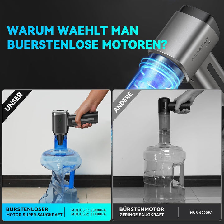 Handstaubsauger Akku Kabellos Autostaubsauger Stark 28000Pa | 4-in-1, Aufladbar, Tragbar, Bürstenlos