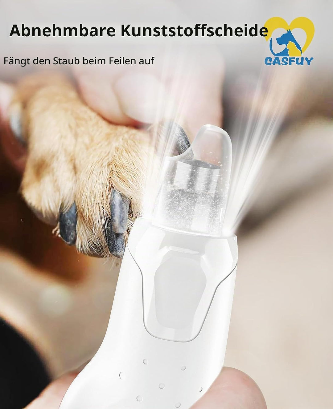 Casfuy Krallenschleifer für Hunde - (45 dB) 6-Gang-Haustier-Krallenschleifer mit 2 LED-Lichtern für