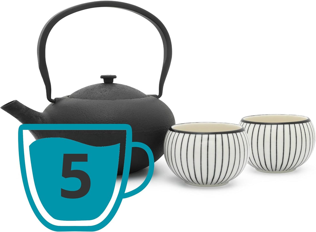 Bredemeijer Teekannen Set 3-teilig Gusseisen 1 Liter mit Porzellan-Tee-Becher