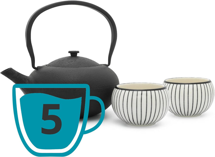 Bredemeijer Teekannen Set 3-teilig Gusseisen 1 Liter mit Porzellan-Tee-Becher