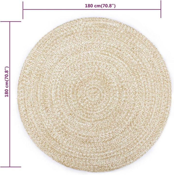 homiuse Teppich Handgefertigt Jute Weiss und Braun 180 cm Teppich Wohnzimmer Teppich Rund Outdoor Te