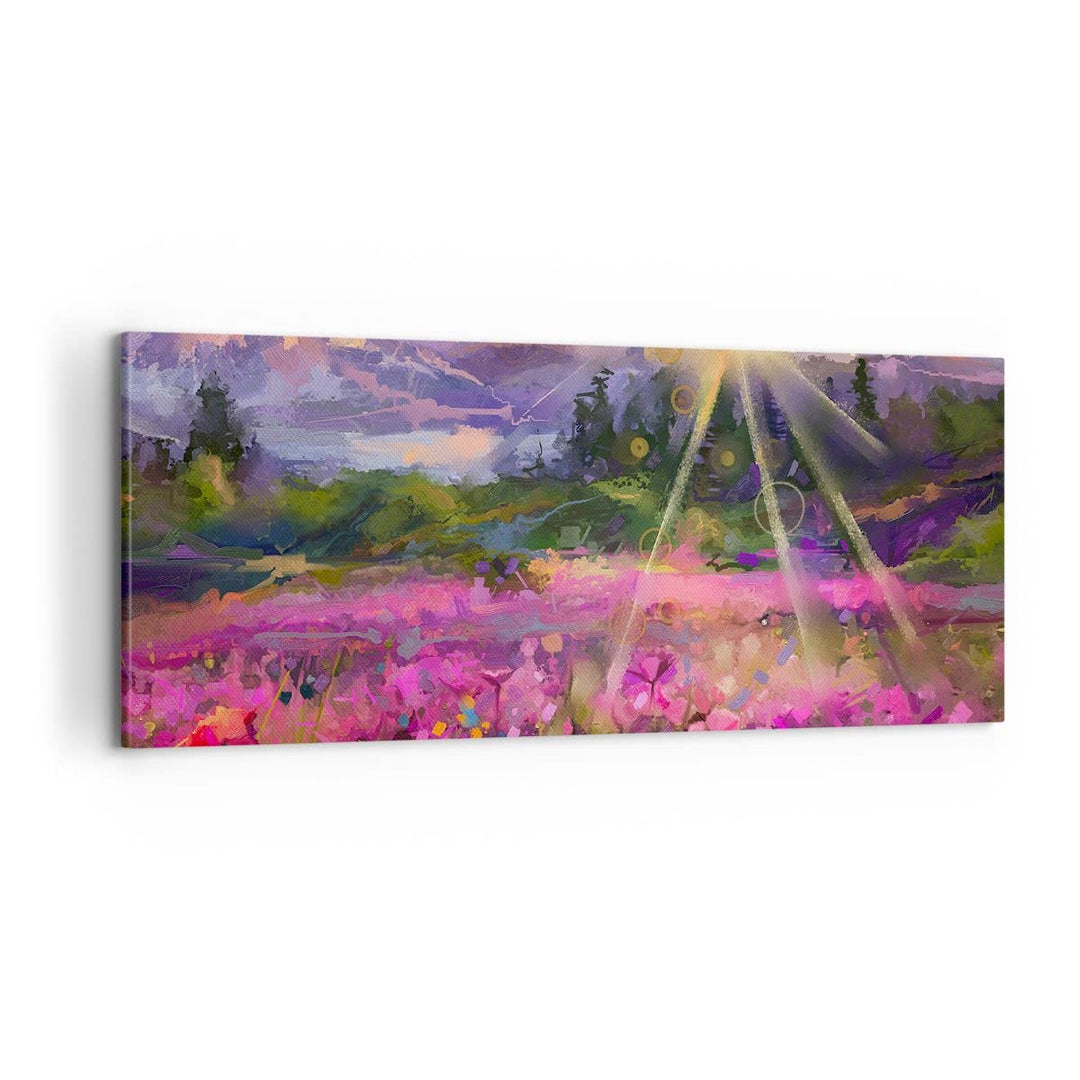 Panorama Bilder auf Leinwand 100x40cm Leinwandbild Berge Blumen Blumen Gross Wanddeko Bild Schlafzim