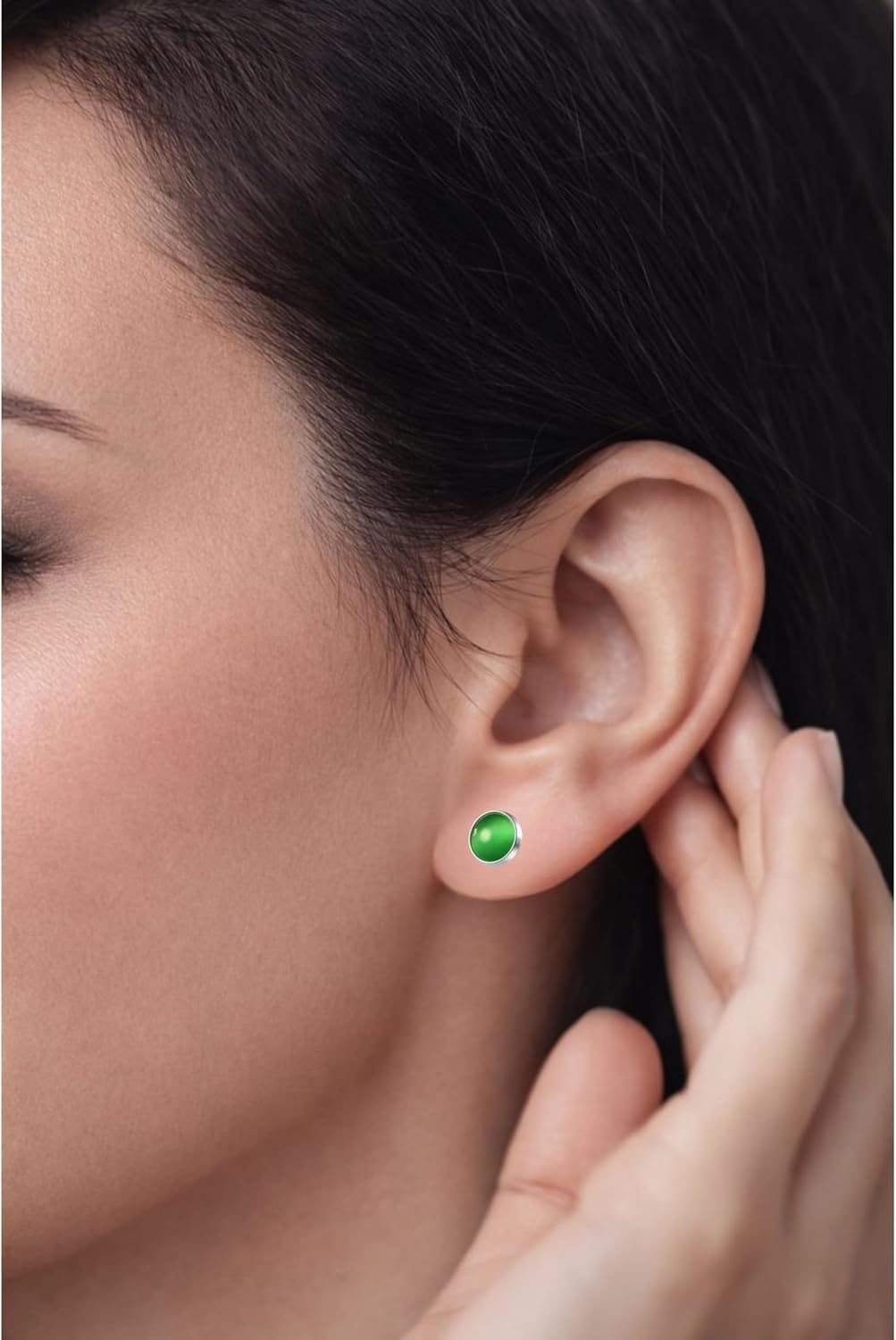Grün Runder Stein 8,7mm Kleine Silberne Ohrstecker Ohrringe für Frauen und Mädchen - Ideal für den t