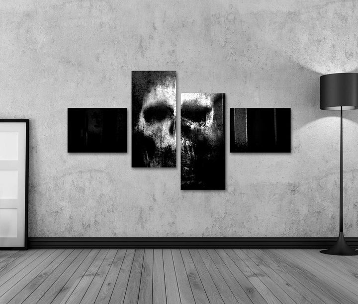 islandburner Bild auf Leinwand Horror Schädel Schwarzweiss Horror Hintergrund Für Halloween Und Film
