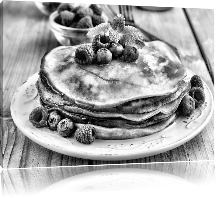 Pixxprint Süsse Pfannkuchen mit Beeren als Leinwandbild/Grösse: 100x70 / Wandbild/Kunstdruck/fertig
