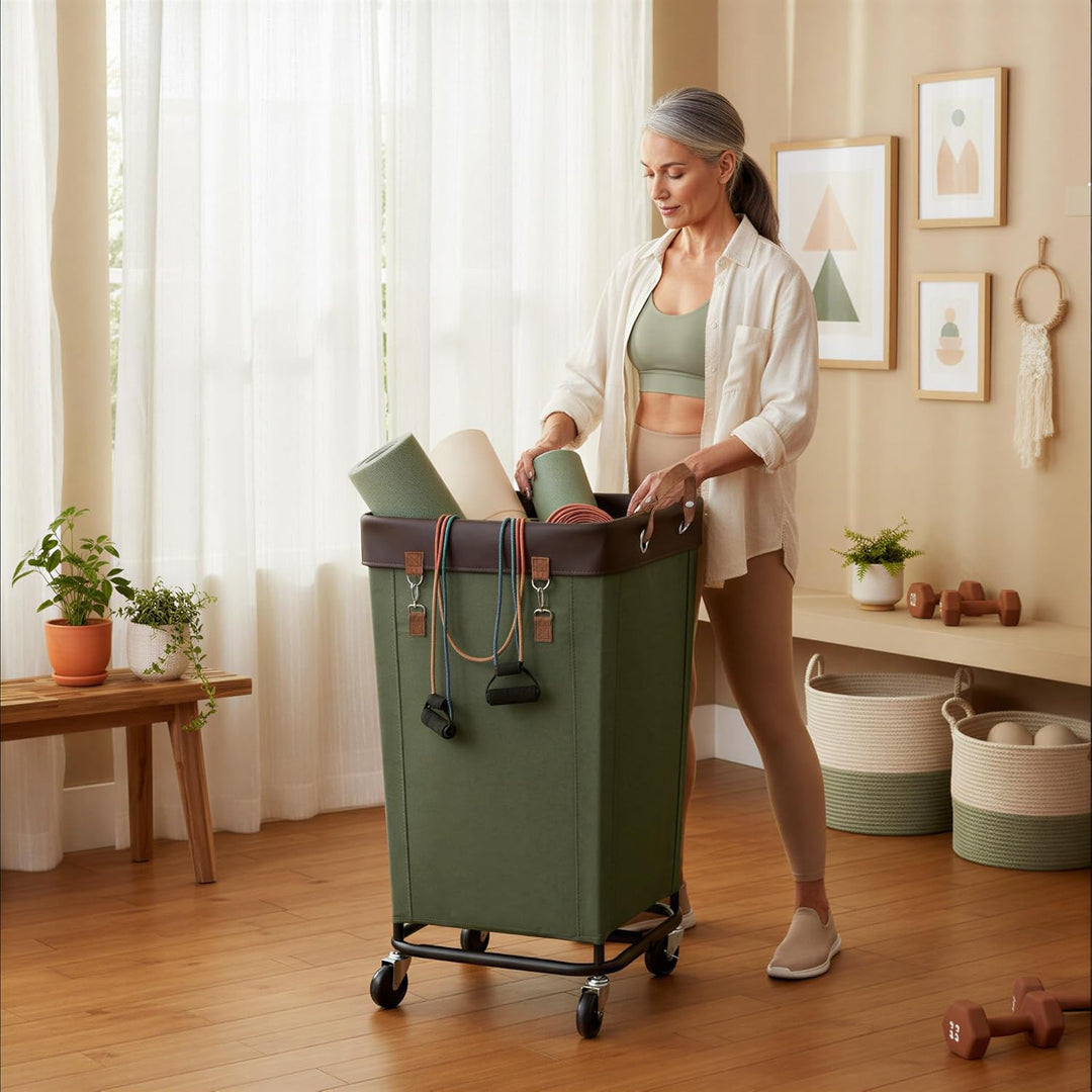 StorageWorks 160L Wäschesammler mit Rädern, grosser Wäschekorb auf Rollen für Wäsche, Wäschewagen mi