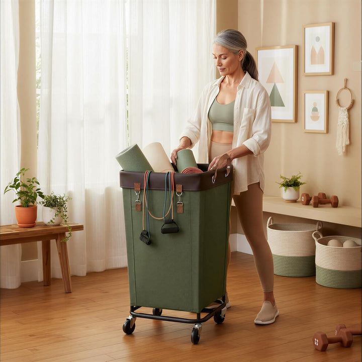 StorageWorks 160L Wäschesammler mit Rädern, grosser Wäschekorb auf Rollen für Wäsche, Wäschewagen mi