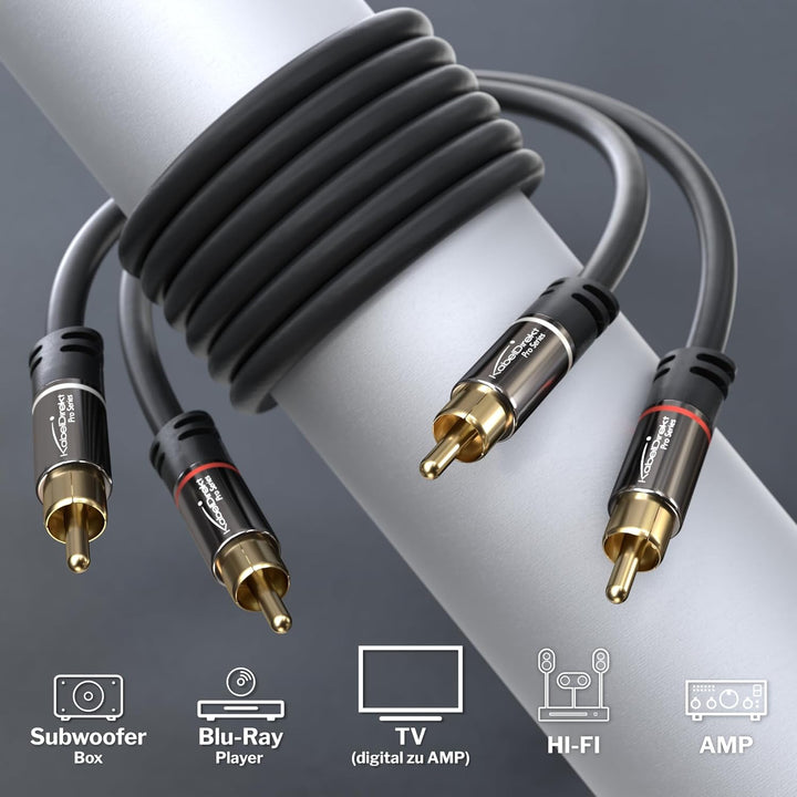 KabelDirekt – 10 m Cinch Kabel, Stereo Audio Kabel 2 x 2 Cinch besonders bruchfest & brillante Tonqu