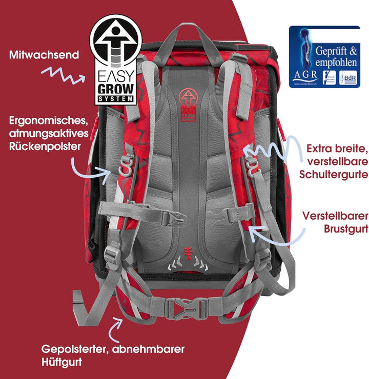 Step by Step Schulranzen-Set Space Monster Truck Rocky, 5-teilig, rot-blau, Auto-Design, ergonomisch