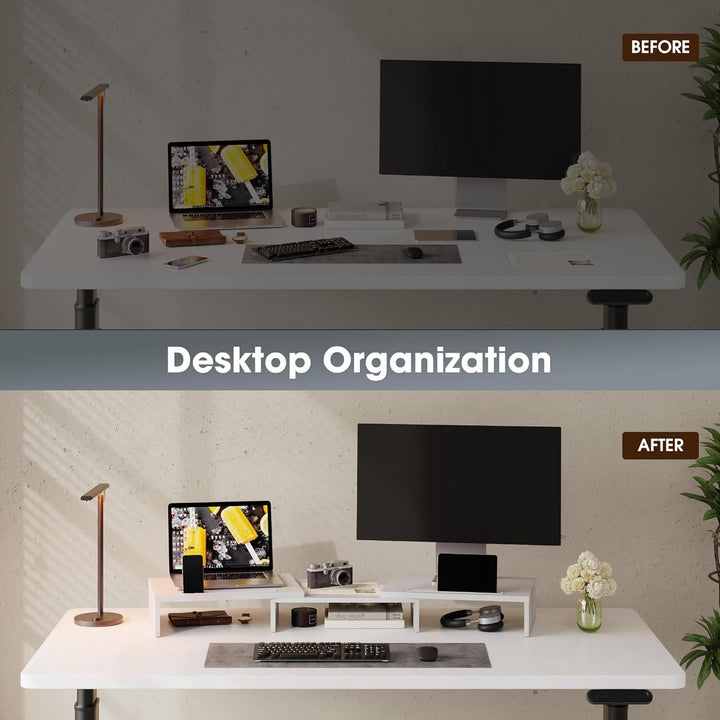 FITUEYES Dual Monitor Ständer Holz Farbe Holz drehbar Länge Verstellbar mit Halteschlitz für Smartph