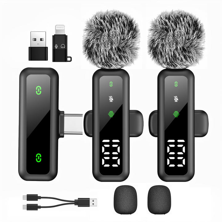 Kabelloses Lavalier-Mikrofon mit LED-Anzeige, Lavalier-Mikrofone Clip on Mic mit Rauschunterdrückung
