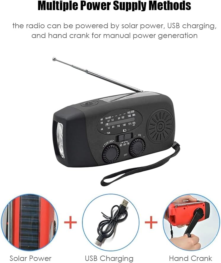 Notfall-Handkurbelradio mit LED-Taschenlampe für Notfälle, tragbares AM/FM-NOAA-Wetterradio, Dynamor