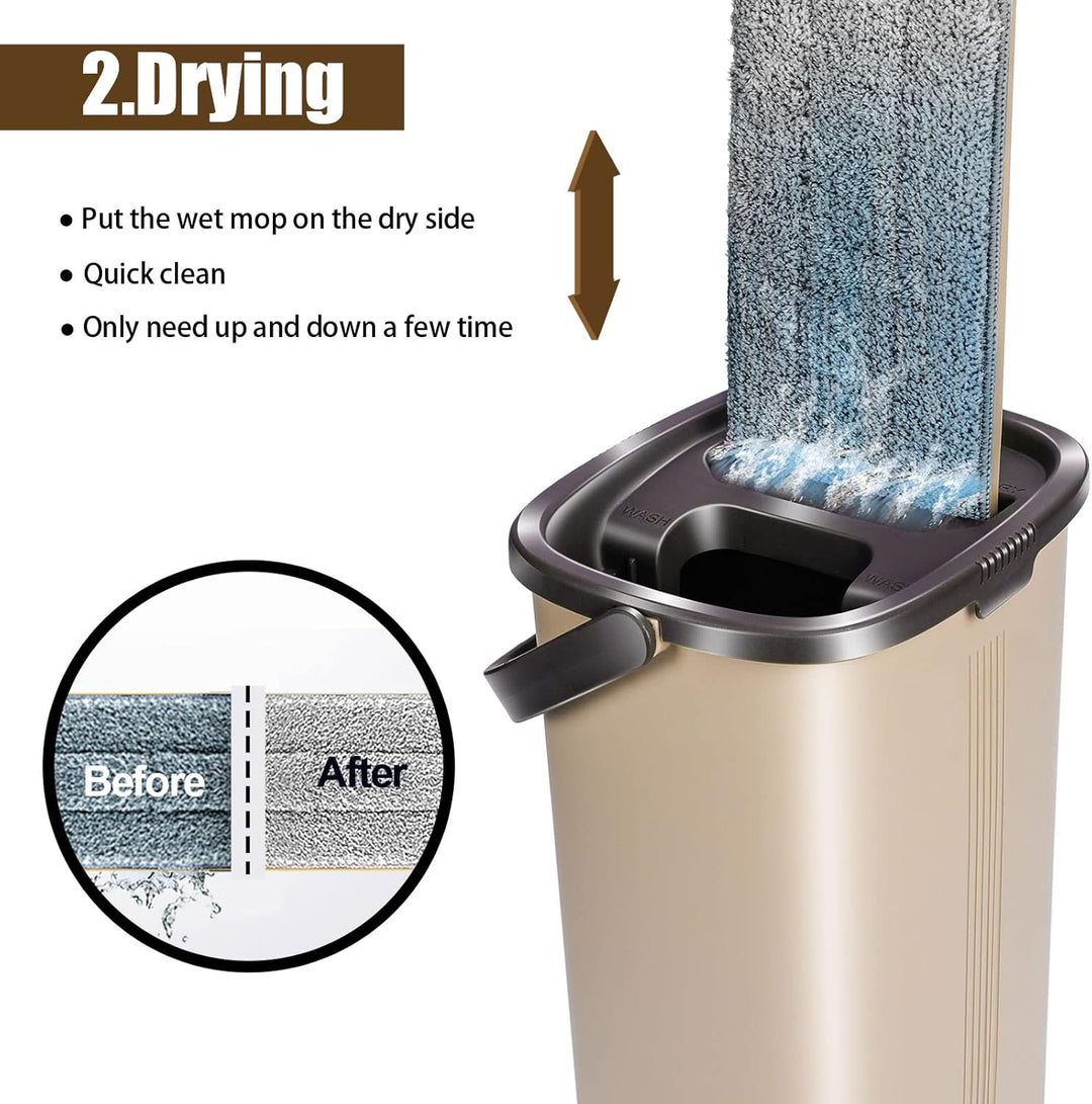 MASTERTOP Wischmopp Set und Putzeimer, Bodenwischer mit 6 Mikrofaser-Pads, Selbstreinigend Flach Mop