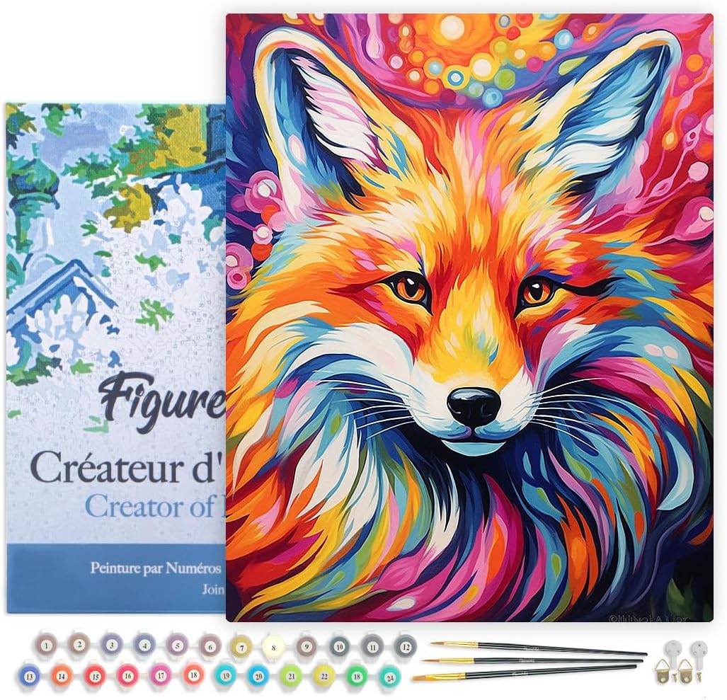 Figured'Art Malen Nach Zahlen Erwachsene Mit Rahmen Fuchs Farbenfroh Abstrakt - Paint by Numbers Bas