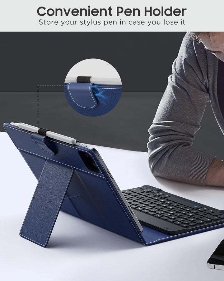 MoKo Universal Tablet Hülle mit QWERTY Tastatur für 9-11 Zoll, Indigo | für iPad,Fire,Pixel,Android