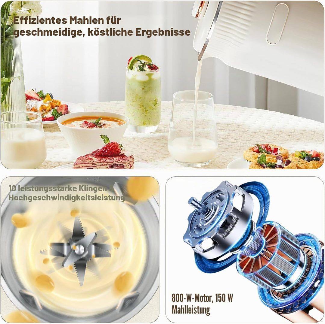 Sojamilch Hersteller 1200ml, Nussmilchmaschine 8 Modi, Automatische Mandelmilchmaschine mit Verzöger