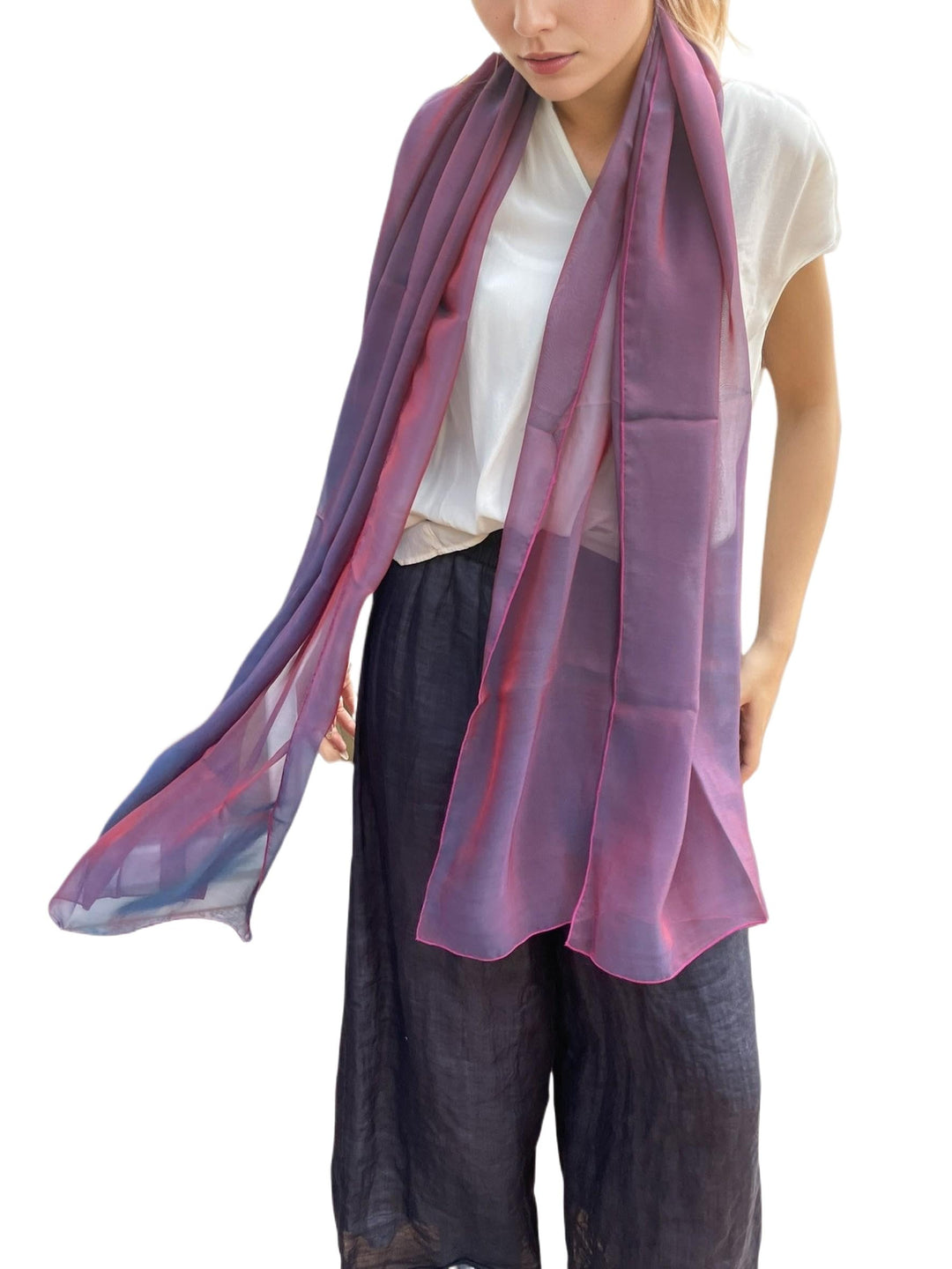 Prettystern Damen Unifarbe Seidentaft 100% Chiffon Seide festlich Stola Schultertuch Schal für Abend