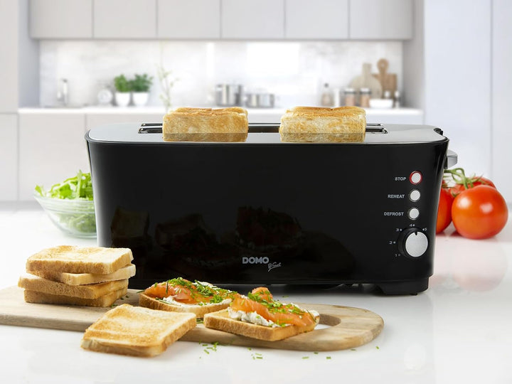 DOMO DO961T Toaster, Edelstahl rostfrei, Schwarz