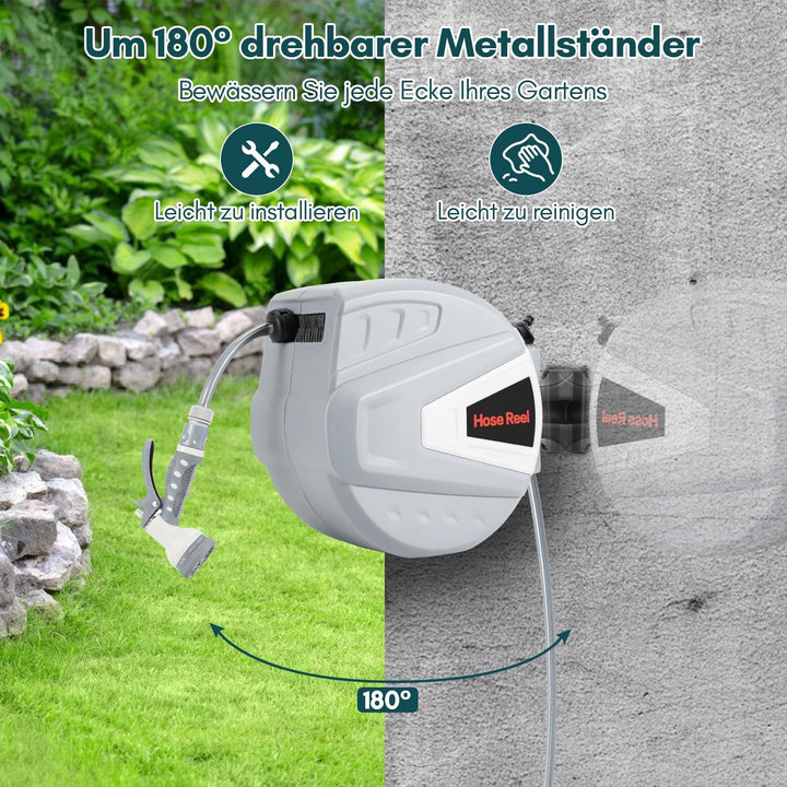 Schlauchtrommel Schlauchbox 20+2m, Automatik Schlauchaufroller,Wand-Schlauchbox mit Handbrause Garte