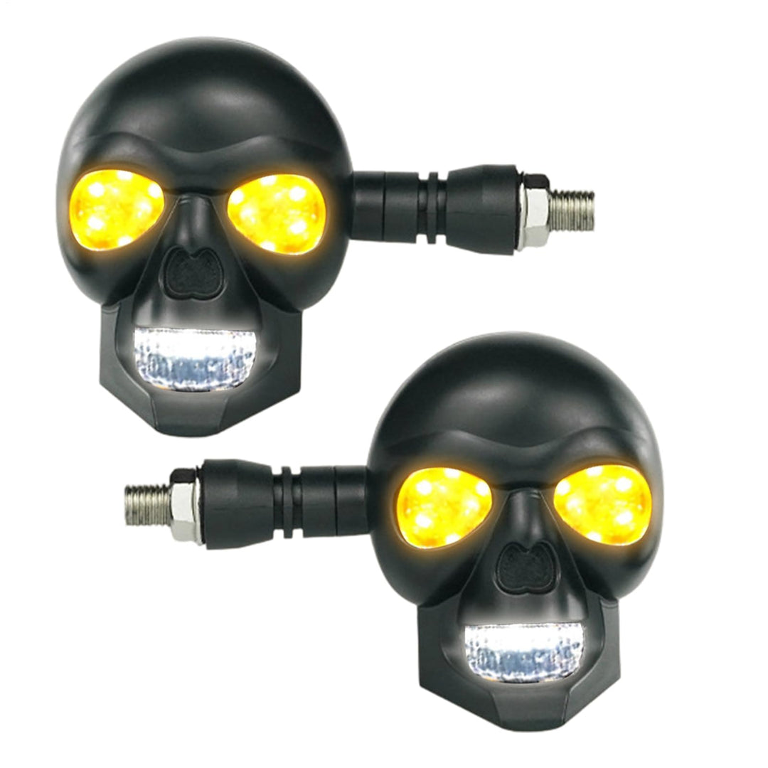 Feurige Totenkopflampe - Universal 12V Blinklicht Paar wasserdicht mit Glow Fackeln Set mit Glanz Mo