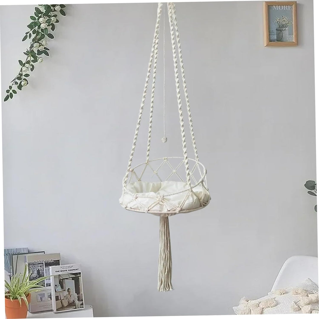 Makramee-Katzenhängematte mit Quaste und Seilball, Boho-Schaukelbett für Hauskatzen/16 x 51 Zoll