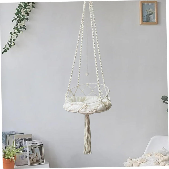 Makramee-Katzenhängematte mit Quaste und Seilball, Boho-Schaukelbett für Hauskatzen/16 x 51 Zoll