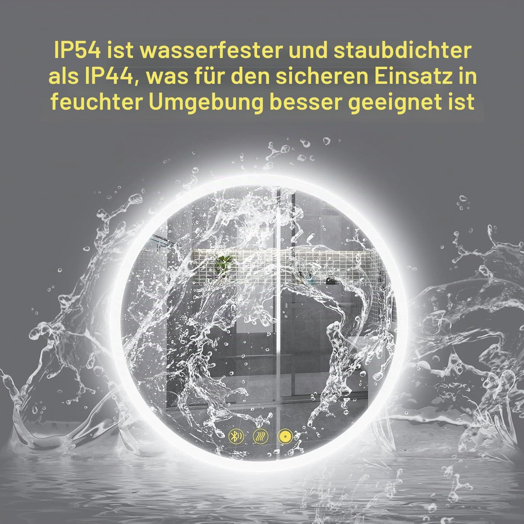 AI-LIGHTING Badspiegel mit Beleuchtung Bluetooth Rund 60 cm Badezimmer Spiegel mit Led Licht, 3 Lich