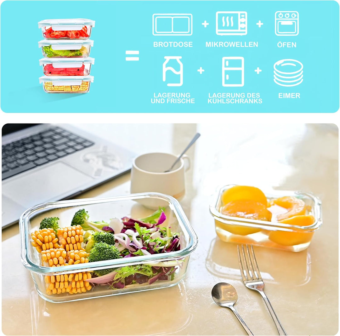 ERUIV Glasbehälter Mit Deckel (6 Stück),1520ML Lebensmittelkonservierung Meal Prep Boxen Glas, Kann
