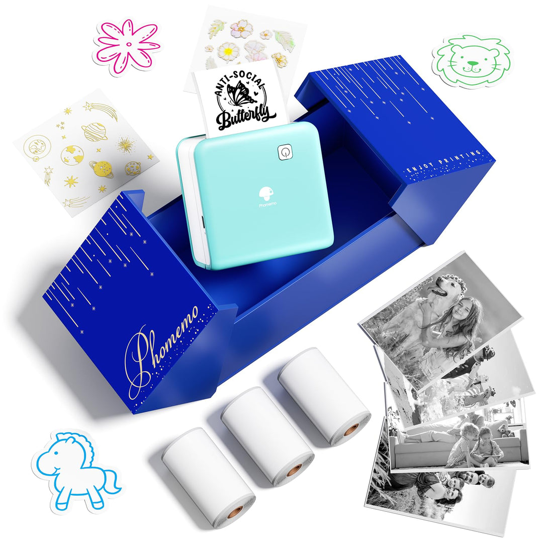 Phomemo Mini Drucker, P2S Aufkleber Drucker 300 DPI Mini Thermodrucker Bluetooth Fotodrucker, Studen