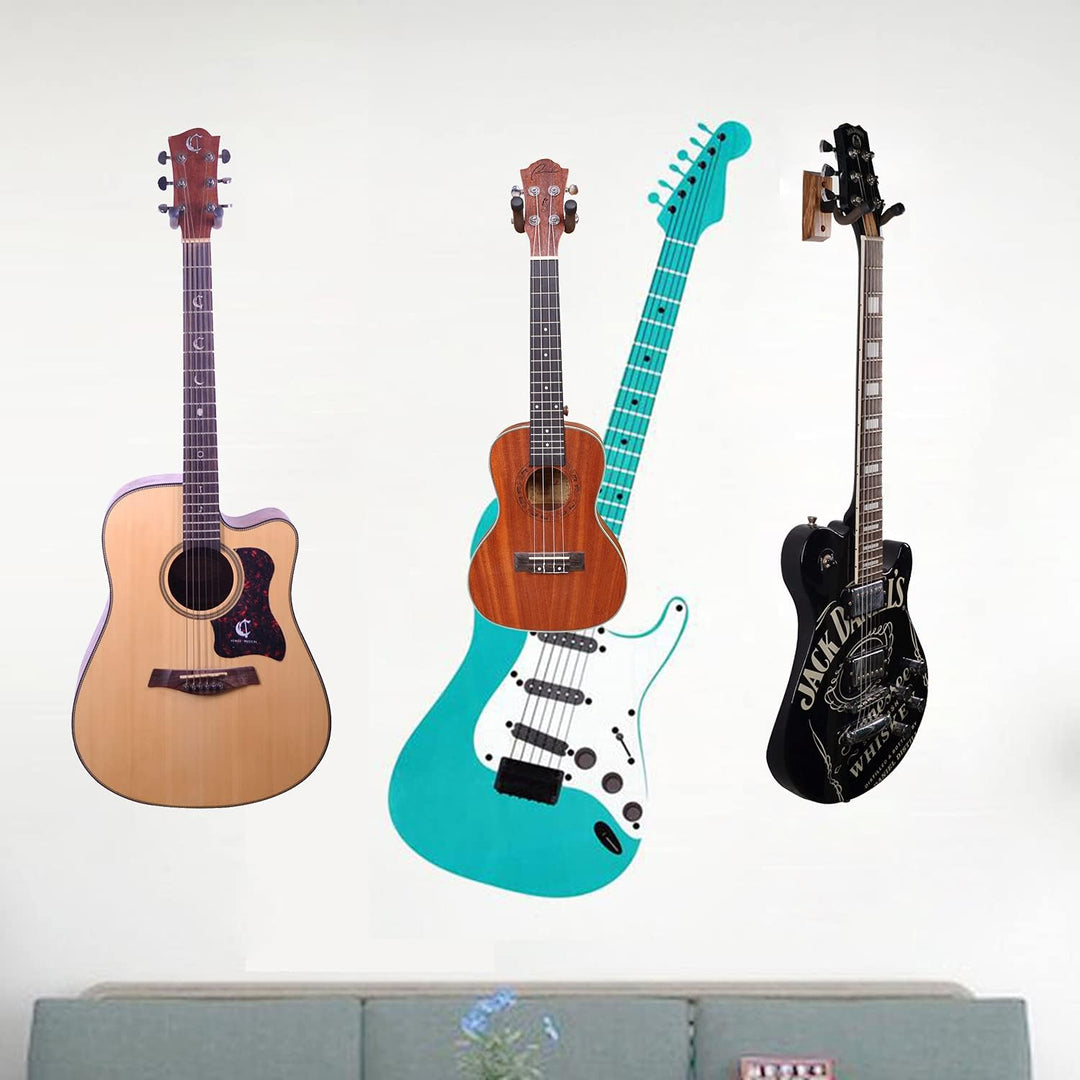 PUNK Gitarren Wandhalter 3er Pack,Zebra Hartholz-Gitarren Ukulele Wandhalterung,Gitarren Kleiderbüge