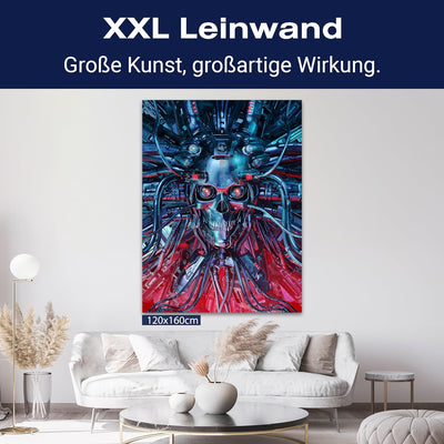 wandmotiv24 Leinwand-Bilder Technik, Grösse 40x30cm, Hochformat, Totenkopf verkabelt, Kopf, Schädel,