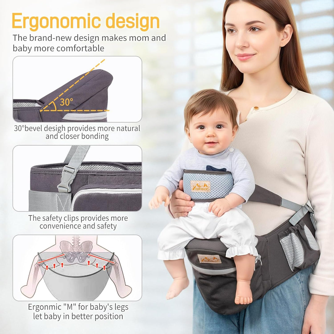 Viedouce Baby Hüftsitz Ergonomische mit Sicherheitsgurt Schutz,Reine Baumwolle Leicht und atmungsakt