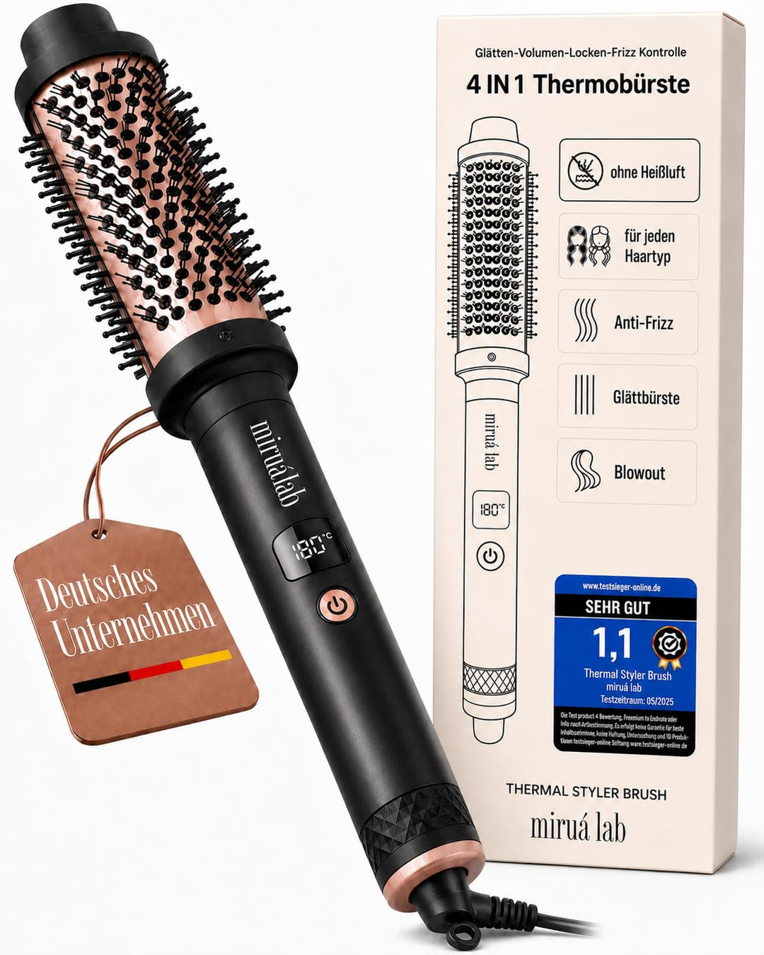 Thermobürste [TESTSIEGER 1,1] Anti-Frizz Glättbürste Blowout ohne Heissluft für jeden Haartyp - Rund