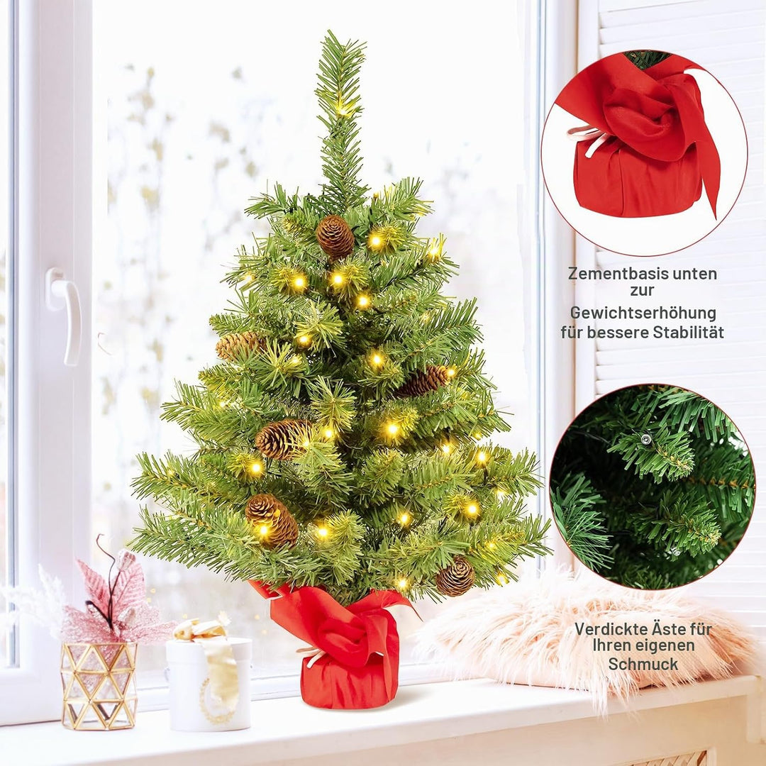 KOMFOTTEU künstlicher Weihnachtsbaum mini, Tisch Christbaum mit Tannenzapfen &amp; Zweigspitzen, Kleiner