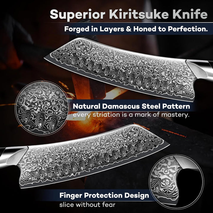 DRAGON RIOT Damastmesser, Japanisches Fleischmesser extrem scharf, Handgeschmiedete Kochmesser profi